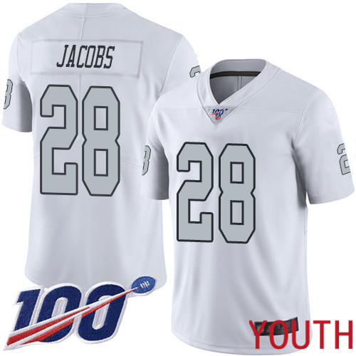 Oakland Raiders Limited White Youth Josh Jacobs Jersey NFL Football #28 100th Season Rush Vapor Jersey